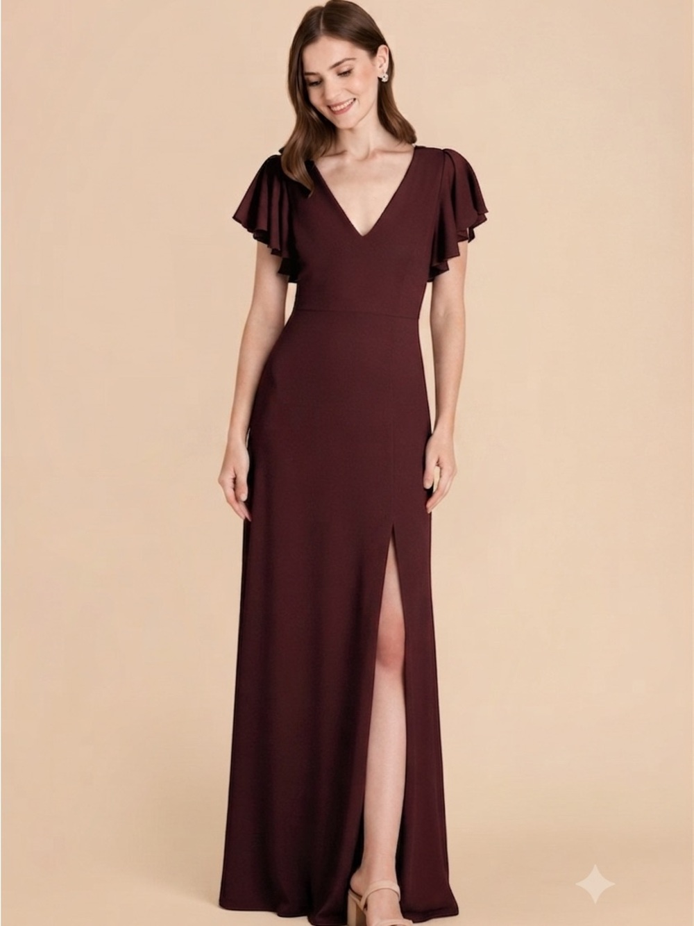 Birdy Grey Hannah Dress Women Size S Cabernet Maxi Bridesmaid Slit Formal Prom